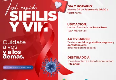 En Santa Rosa: Jornada gratuita de testeo de sifilis y HIV.